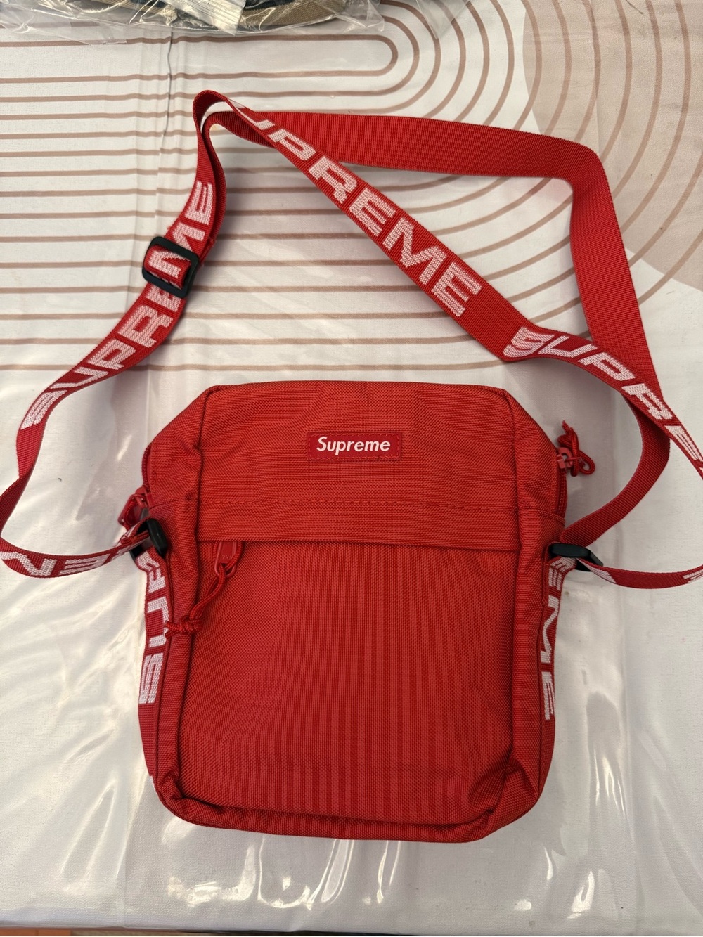 Supreme Red Logo Strap Crossbody Bag